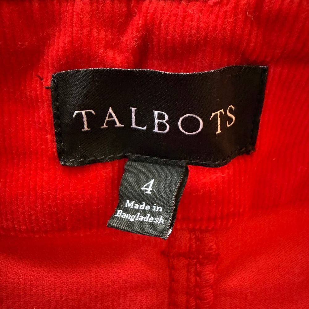 Talbots Red Corduroy Wide Leg Patch Pocket Pants High Rise Size 4 High Waist - Picture 4 of 11